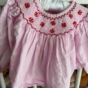 Charming Pink Kids Blouse with Red Embroidery